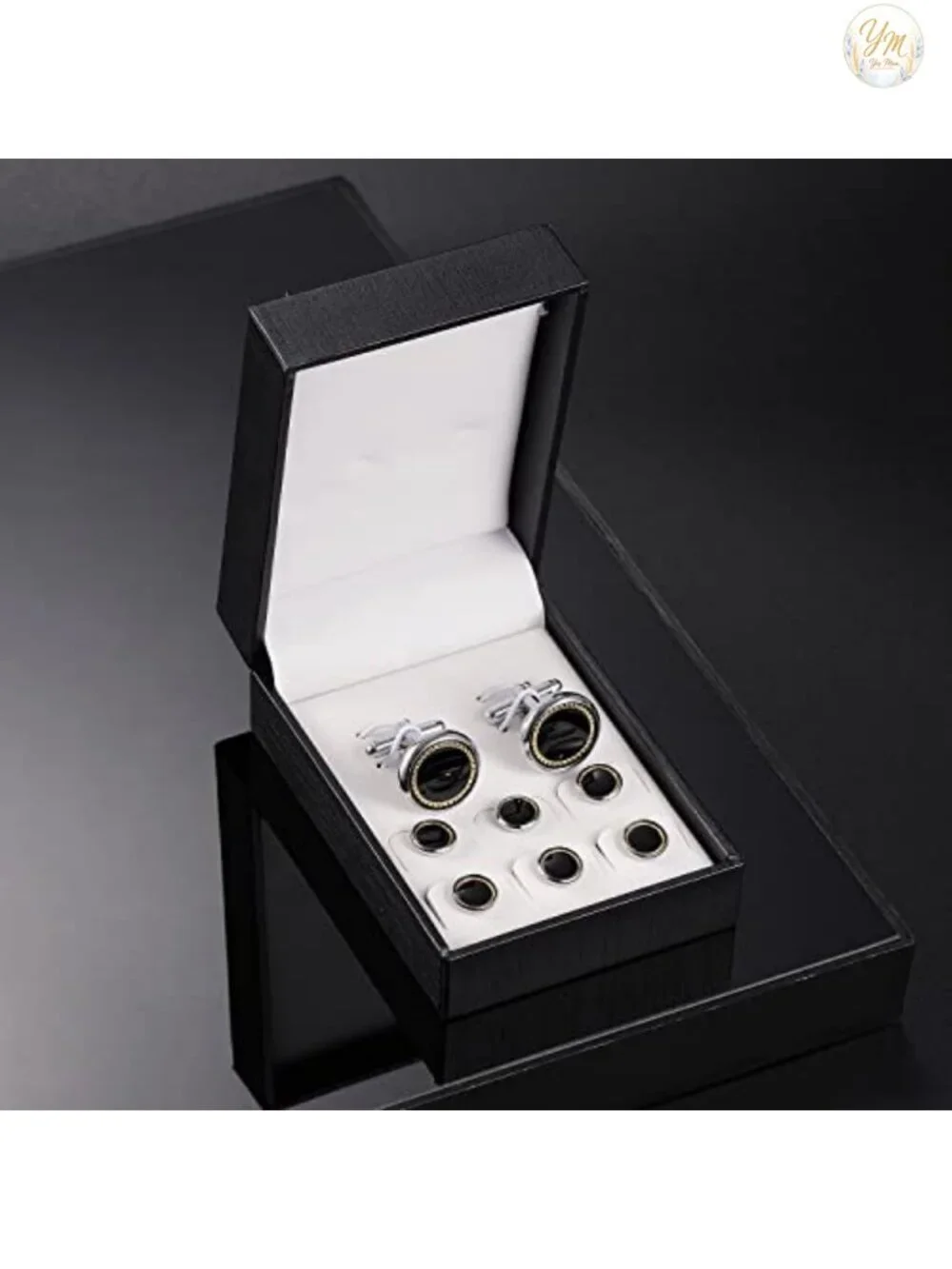 Men's Brass & Resin Cufflinks and Stud Set for Tuxedo Shirts - Formal Classic
